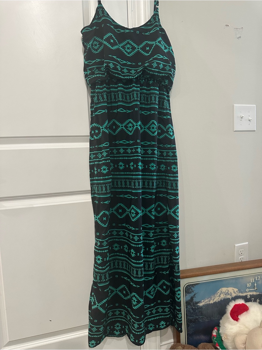 BCX Black Maxi Dress with Teal Aztec Print